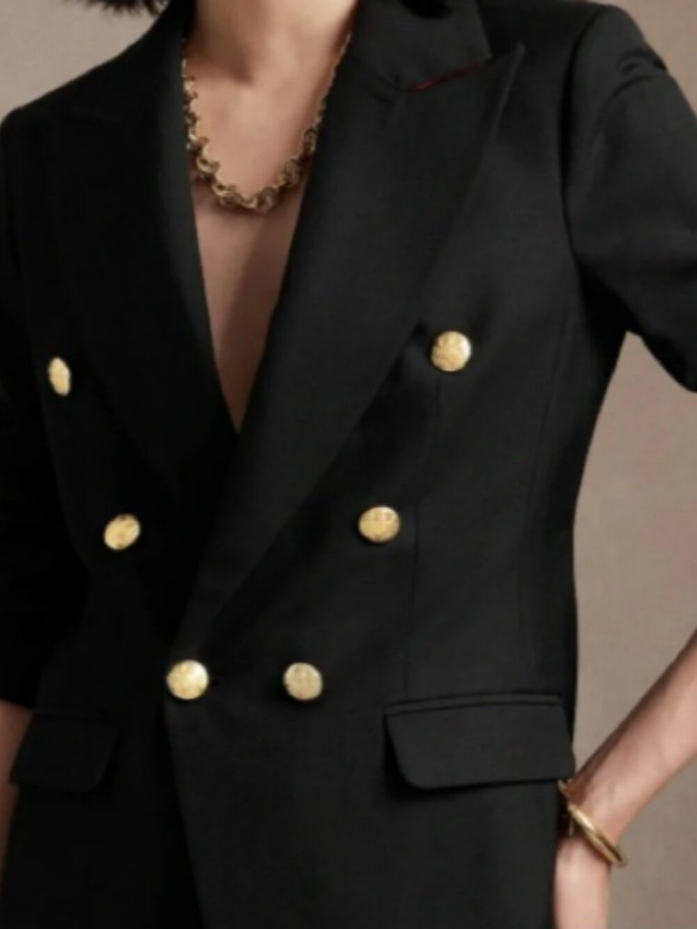 Banana Republic Black Double-Breasted Blazer with Gold-Tone Buttons